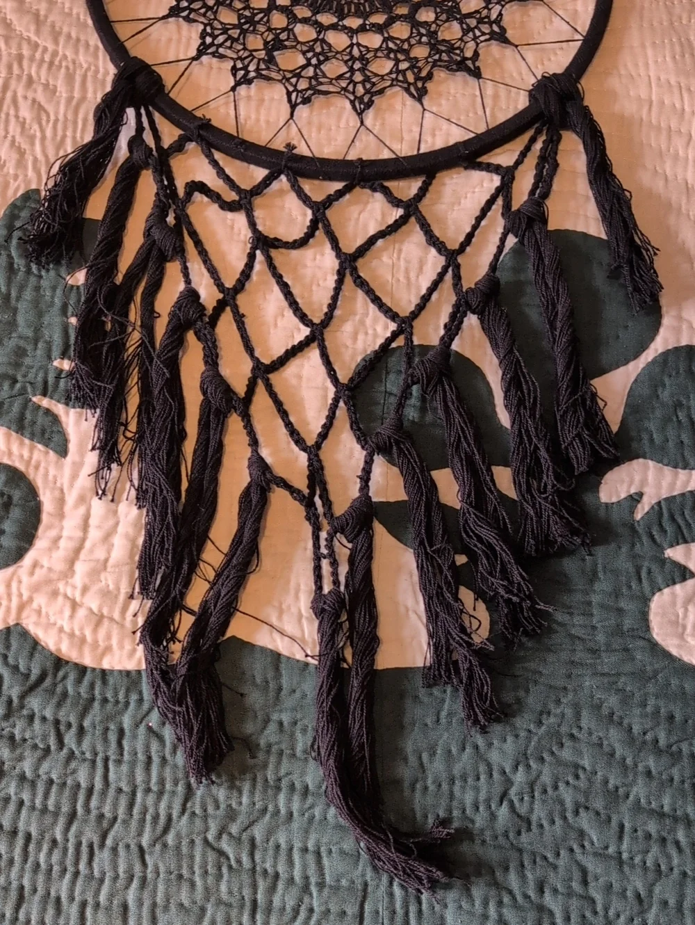Black Crochet Dreamcatcher Wall Hanging - Home Bedding Accent Set Of 2